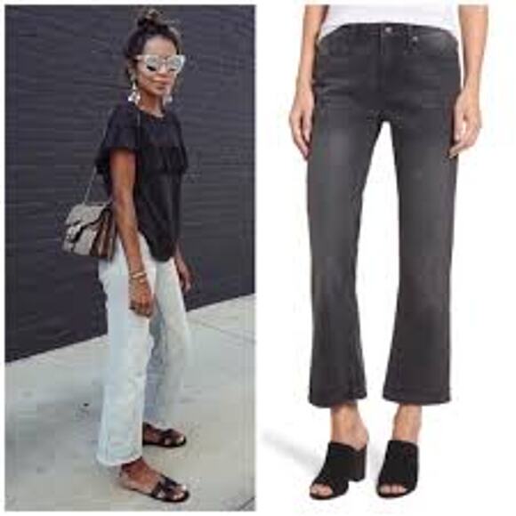 Elan Black Washed Button Fly Raw Hem High Rise Cropped Ankle Jeans Small 4 US 27 - Picture 2 of 11